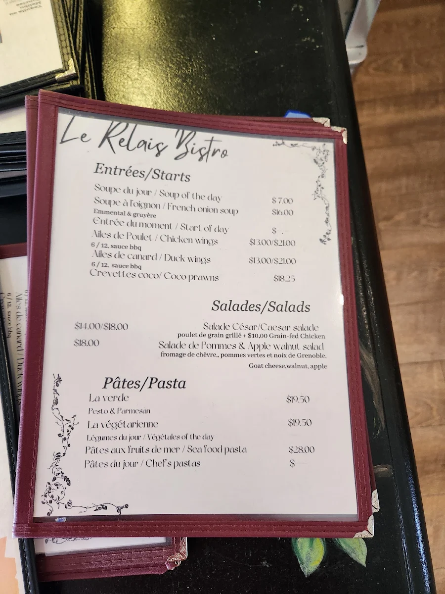 Menu, Restaurant - Bistro LeRelais