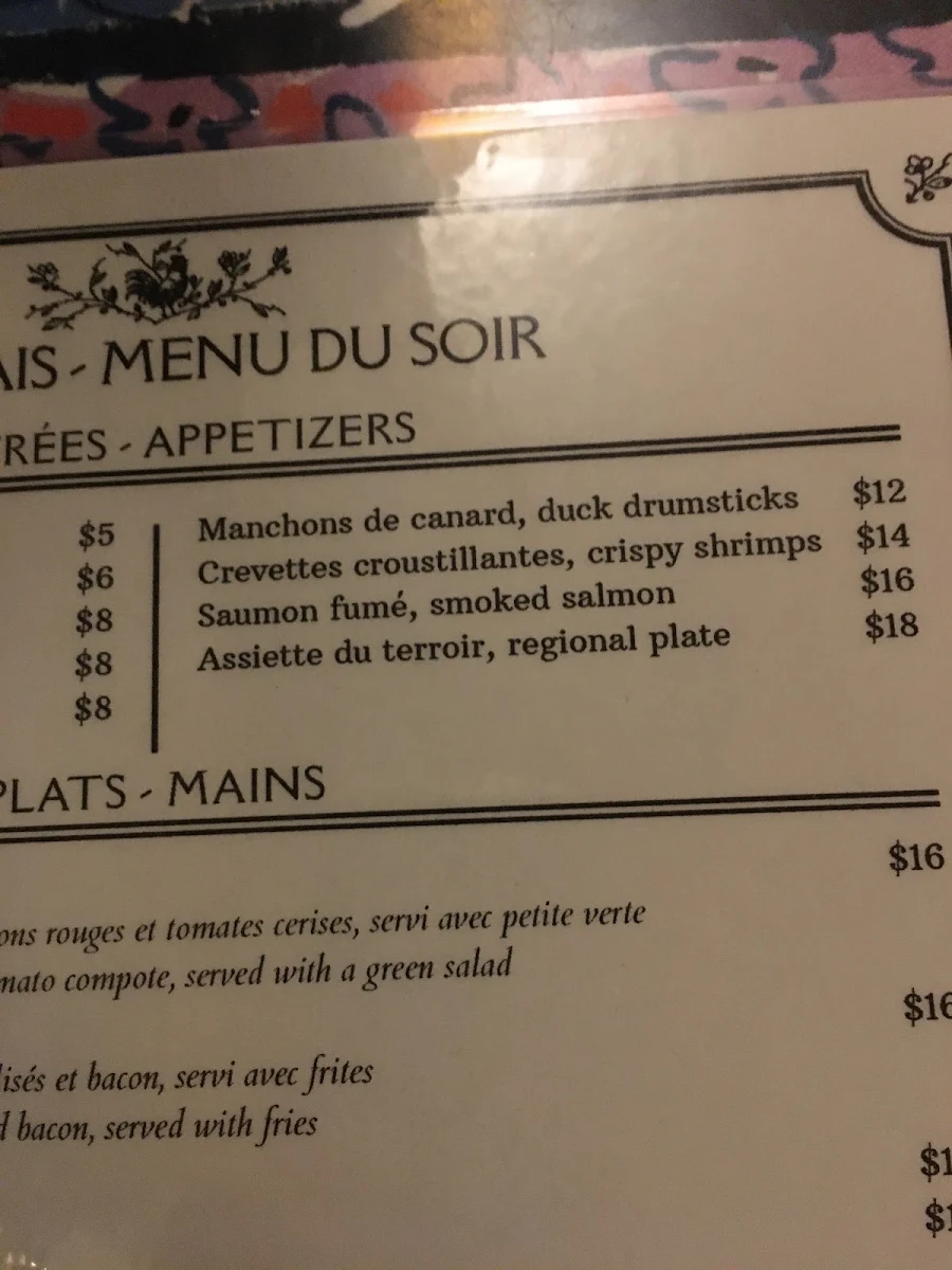 Menu, Restaurant - Bistro LeRelais