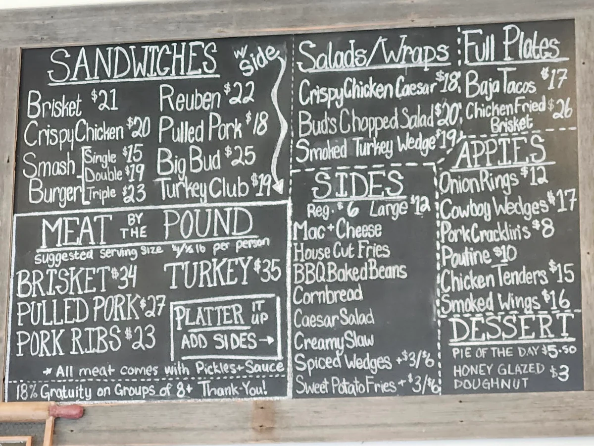 Menu, Bud's BBQ