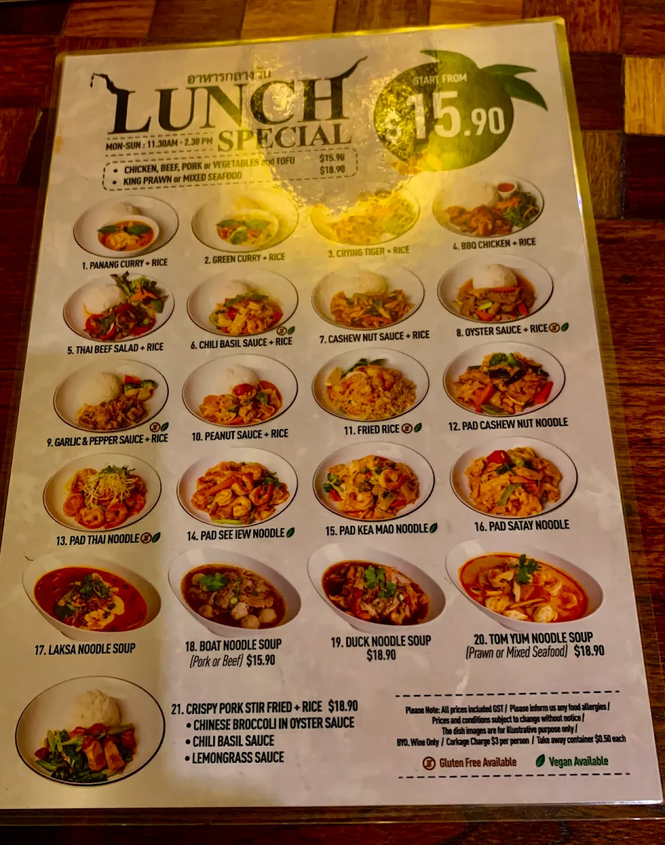 Menu, Thai @ Kiama