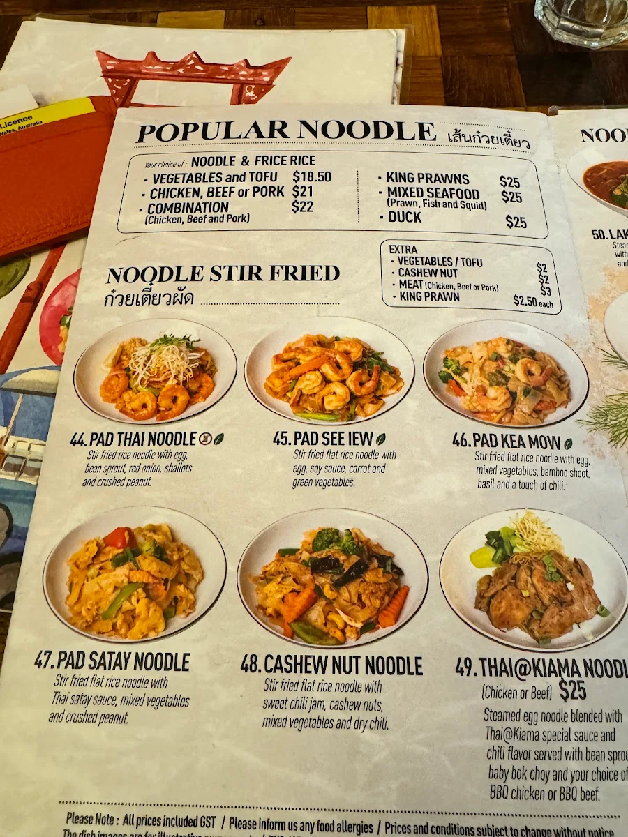 Menu, Thai @ Kiama