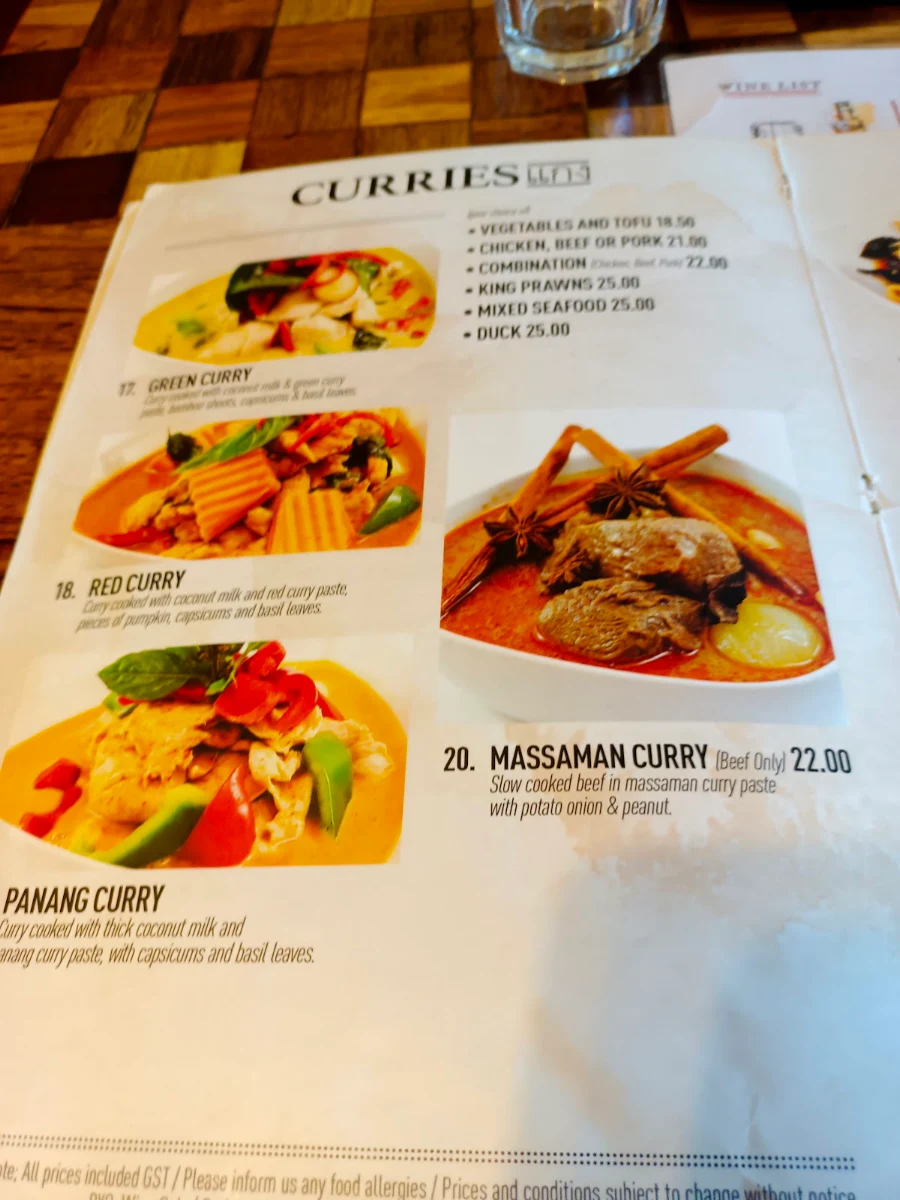 Menu, Thai @ Kiama