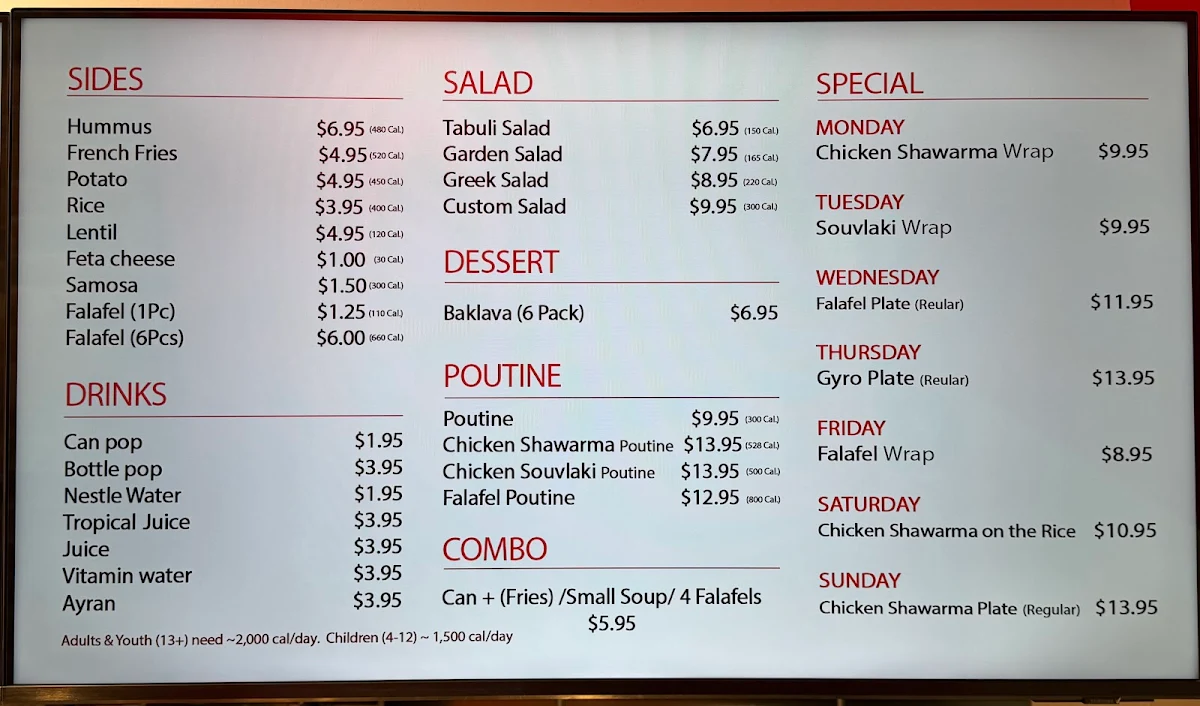 Menu, Pita Lite Shawarma