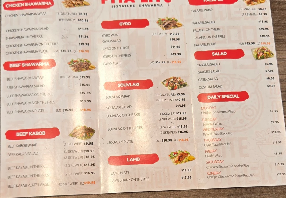 Menu, Pita Lite Shawarma