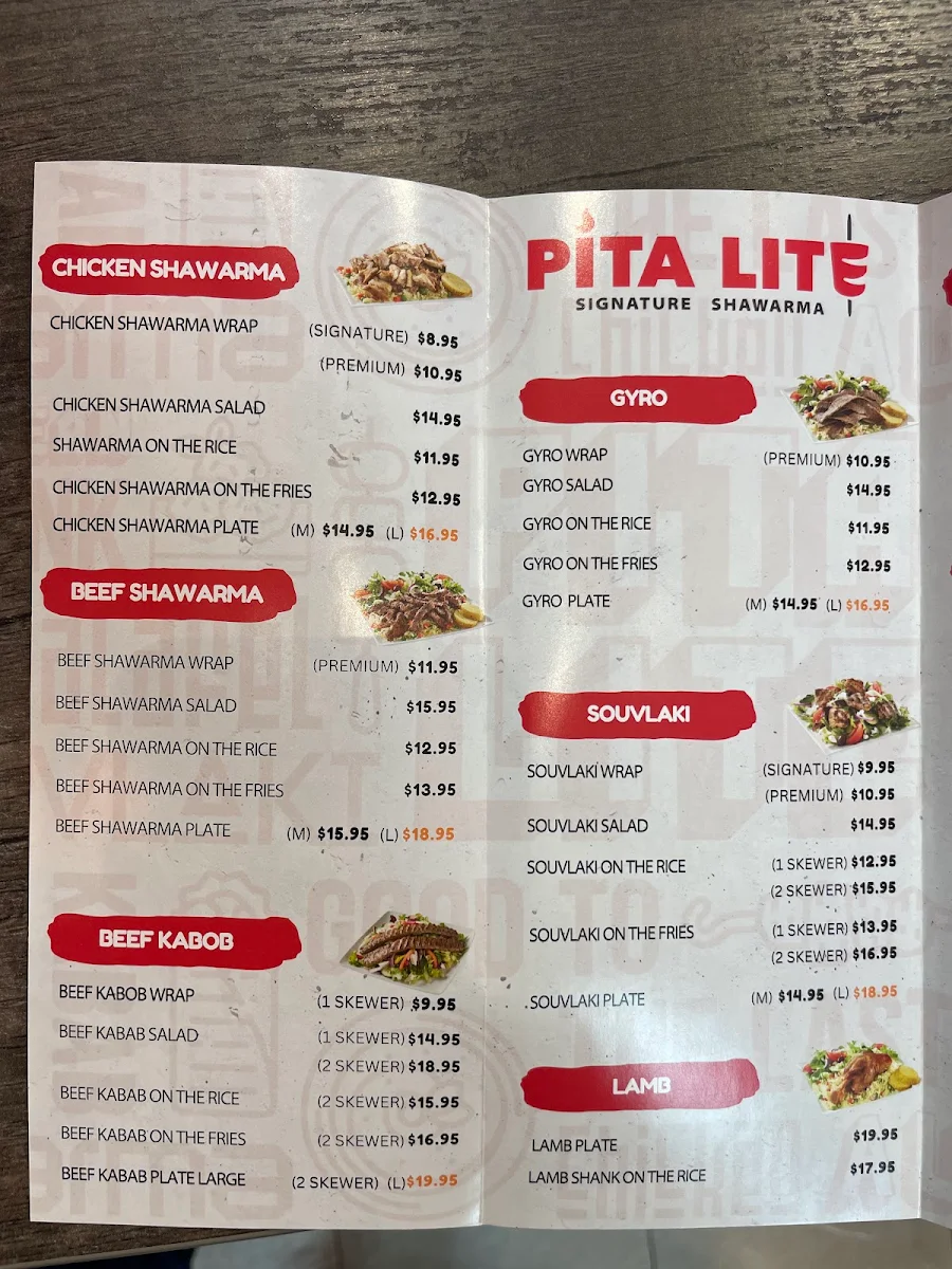 Menu, Pita Lite Shawarma
