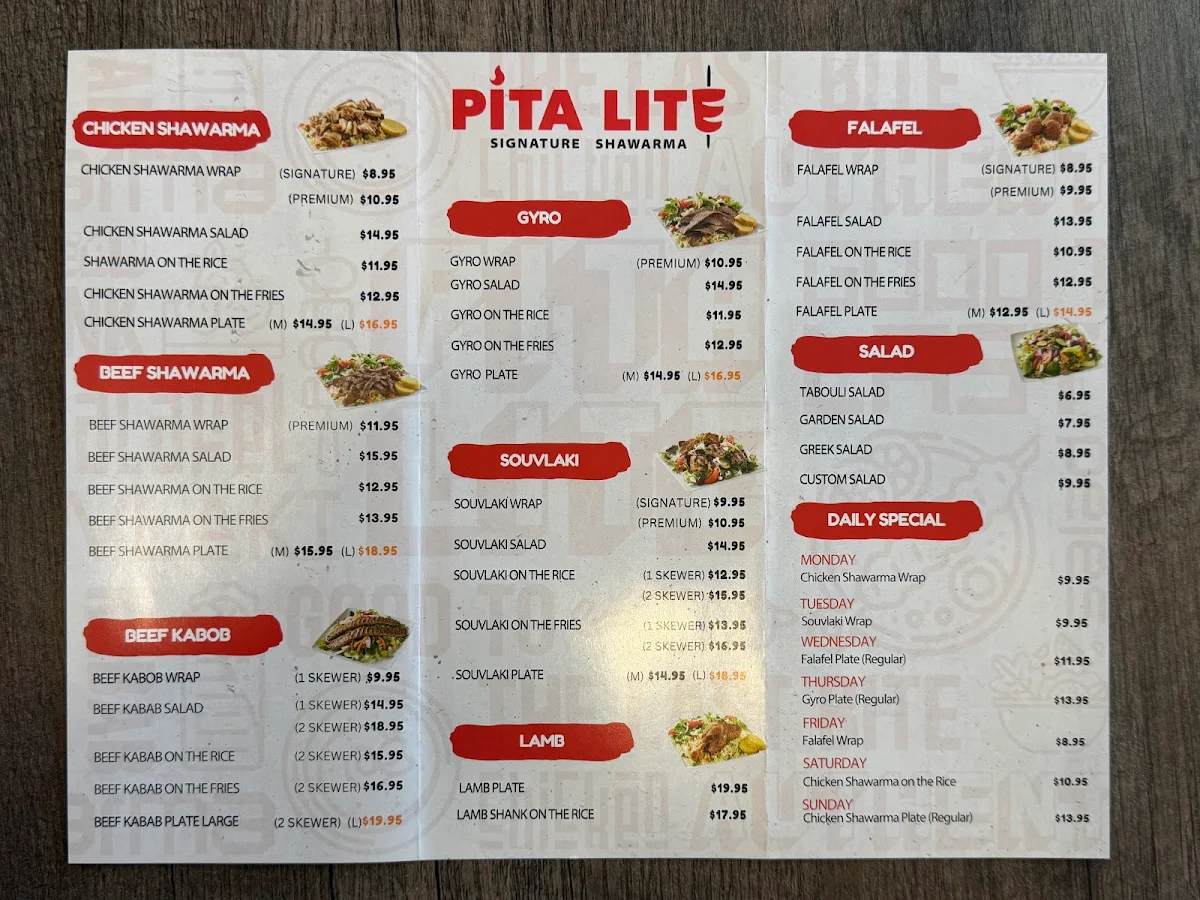 Menu, Pita Lite Shawarma