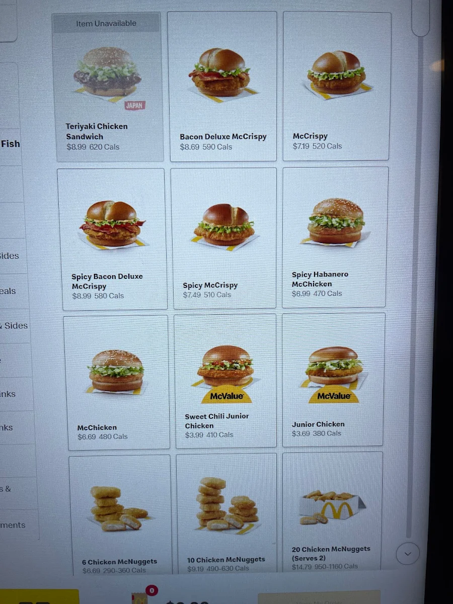 Menu, McDonald's