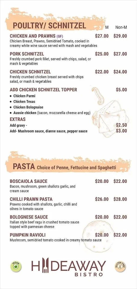Menu, Hideaway Bistro
