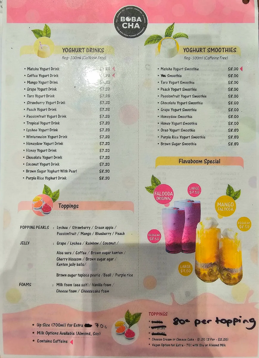 Menu, Flavaboom