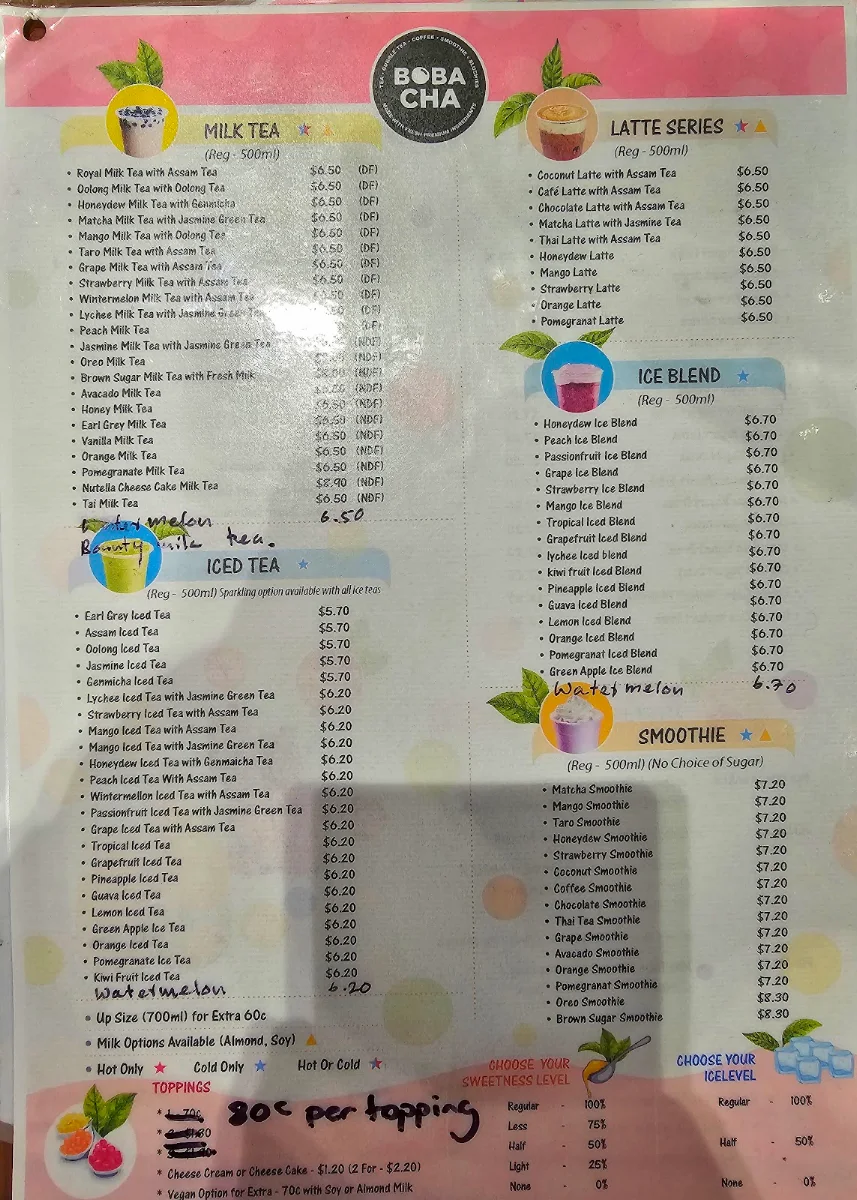 Menu, Flavaboom