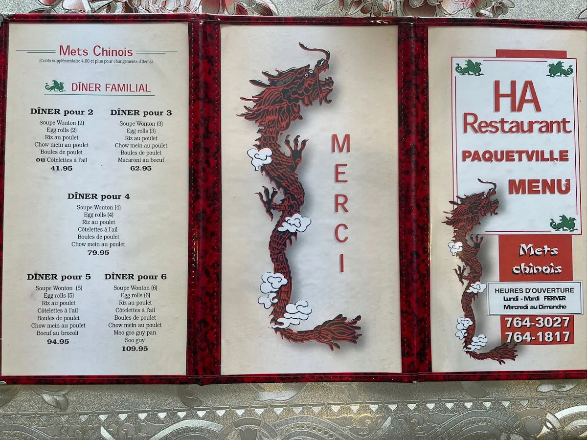 Menu, Ha Restaurant