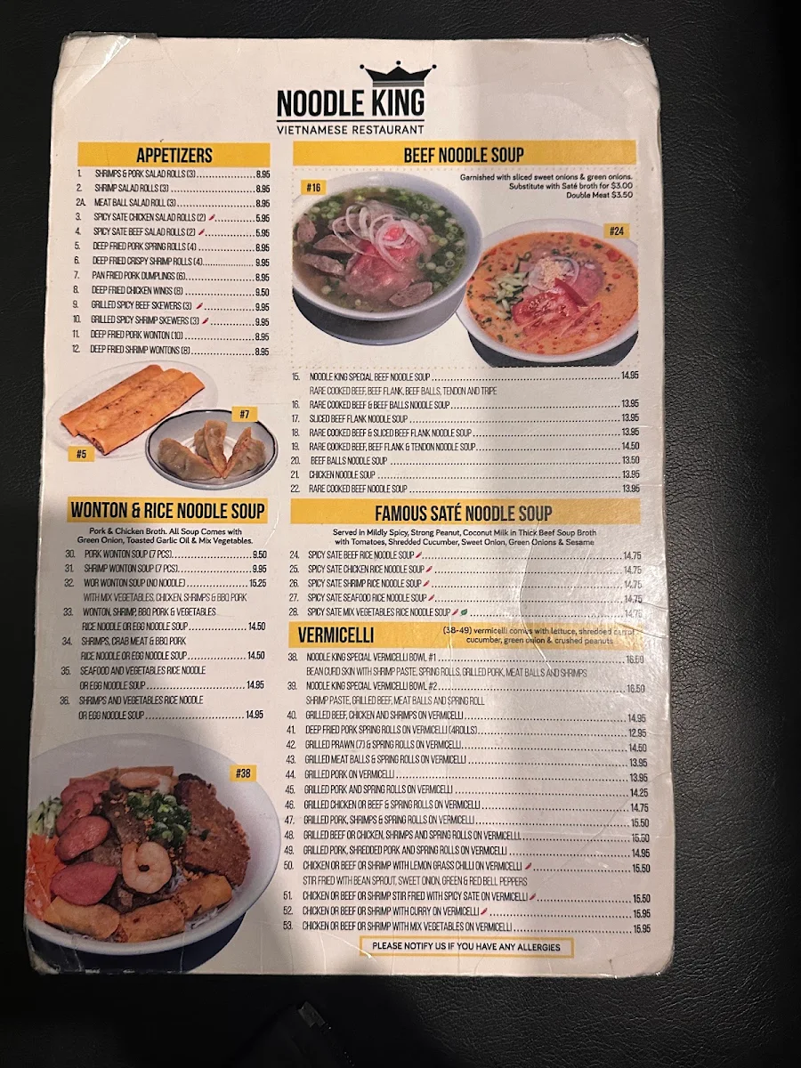 Menu, Noodle King