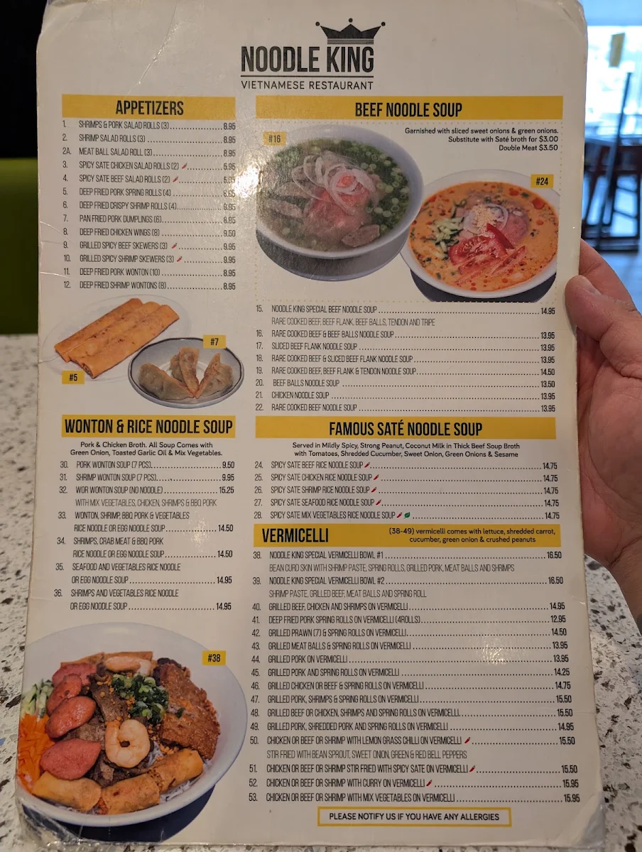 Menu, Noodle King