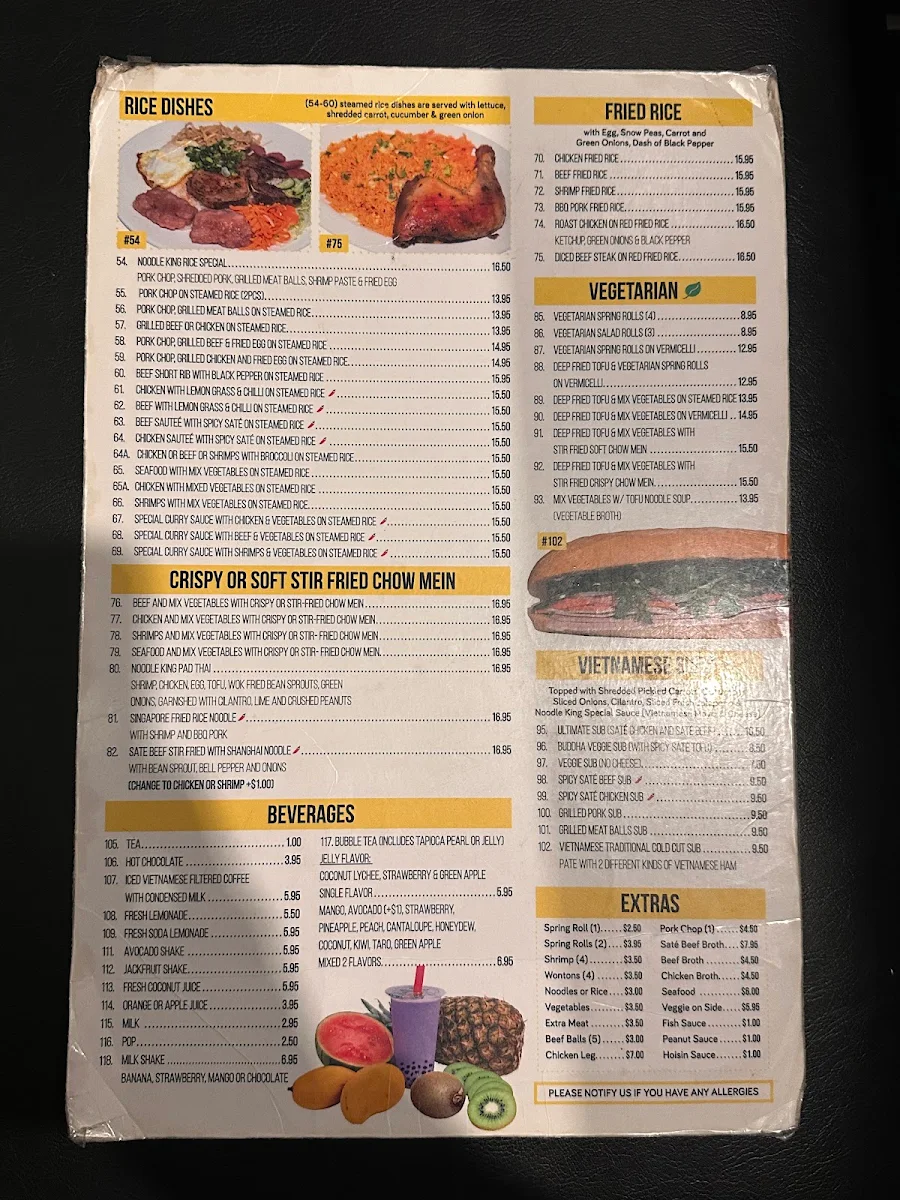 Menu, Noodle King
