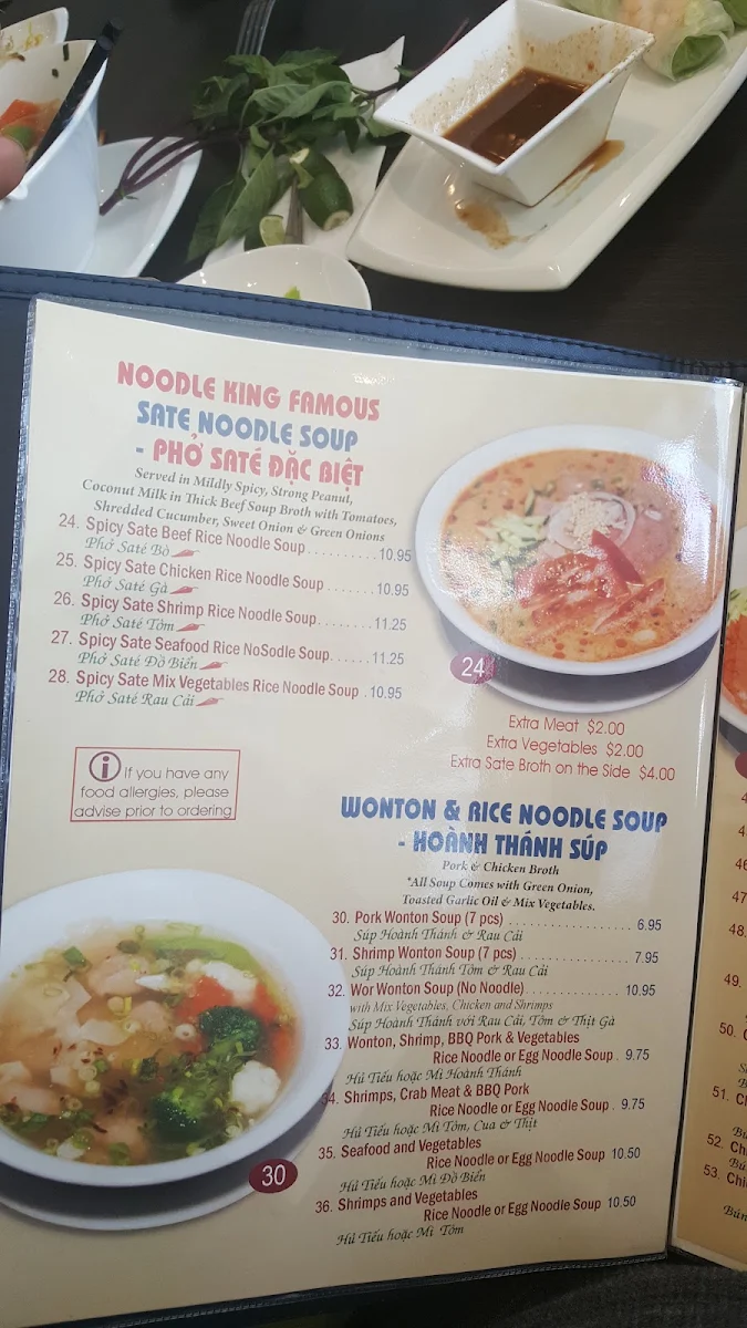 Menu, Noodle King