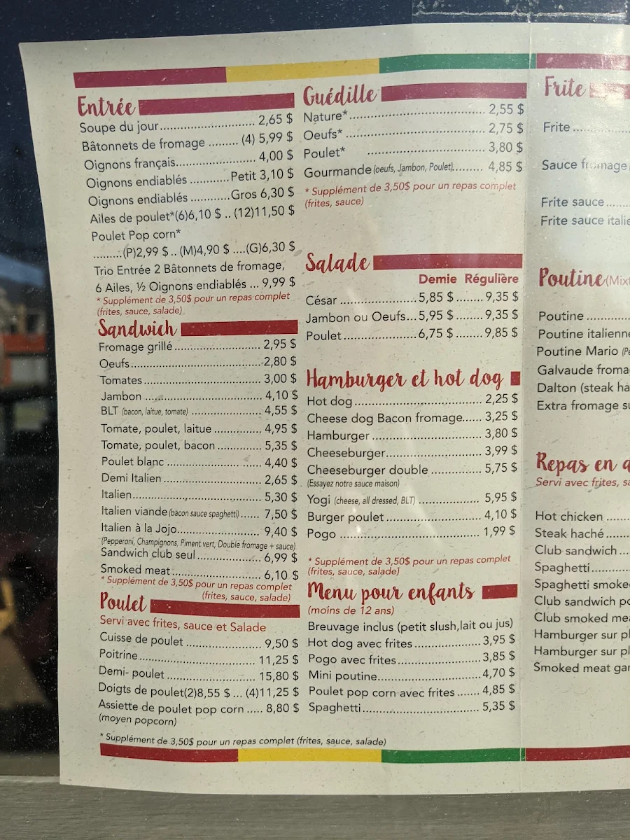 Menu, Cantine Chez Guylaine