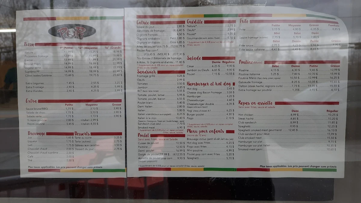 Menu, Cantine Chez Guylaine