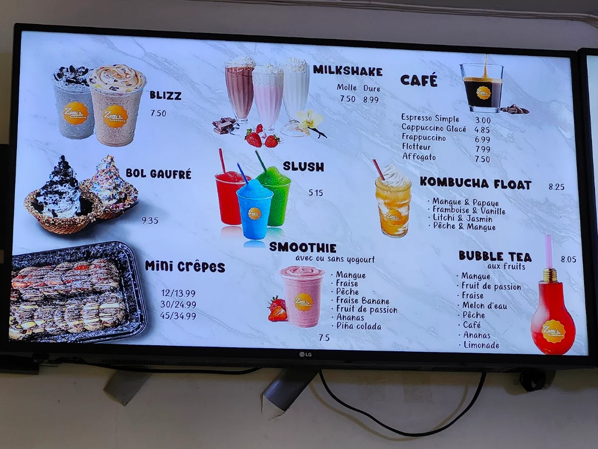 Menu, Zettis crémerie crêperie
