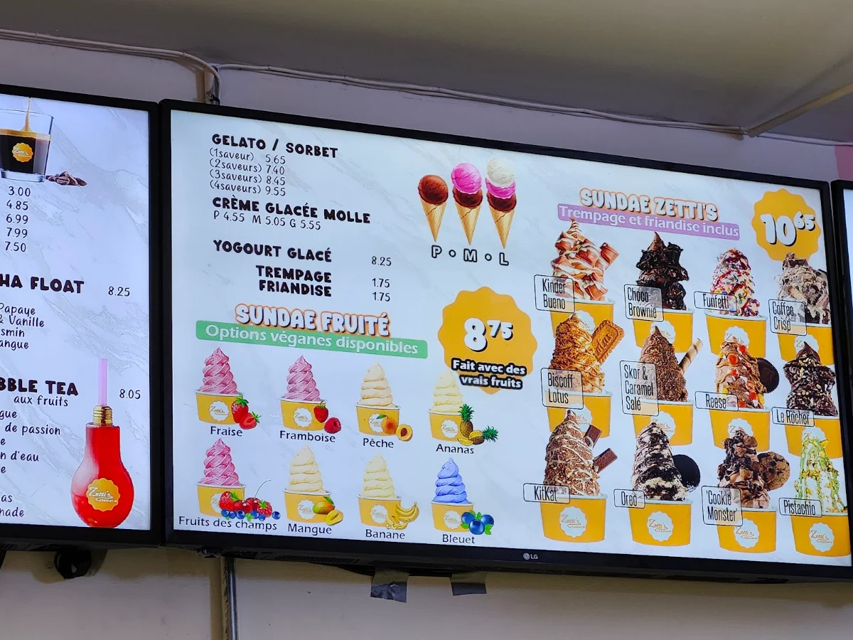 Menu, Zettis crémerie crêperie