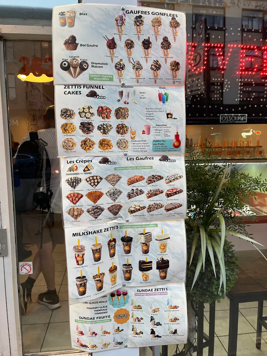 Menu, Zettis crémerie crêperie