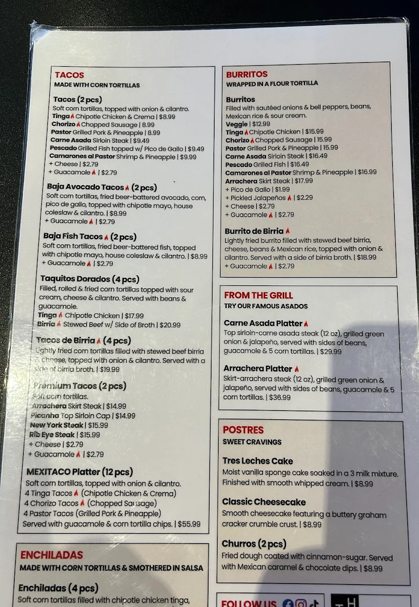 Menu, MEXITACO Cantina