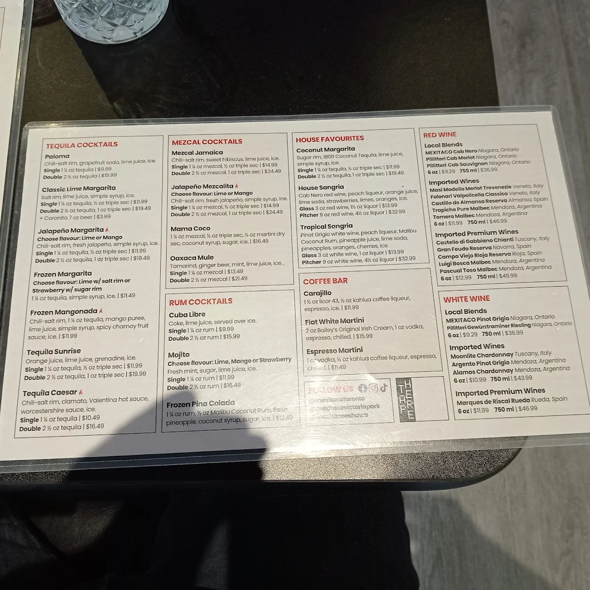 Menu, MEXITACO Cantina
