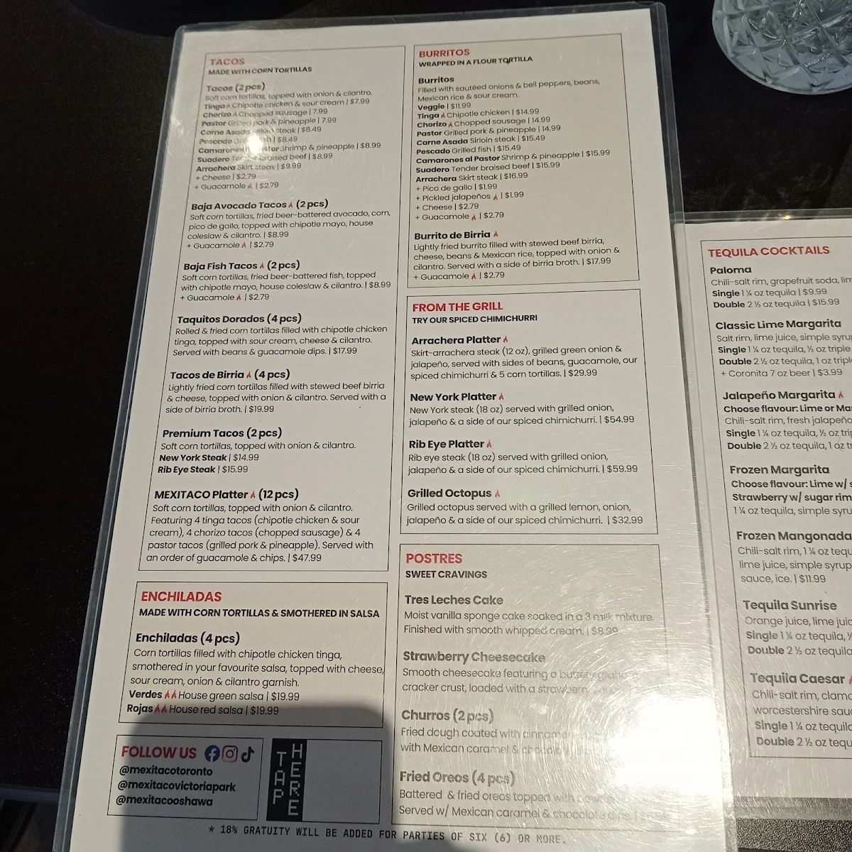 Menu, MEXITACO Cantina