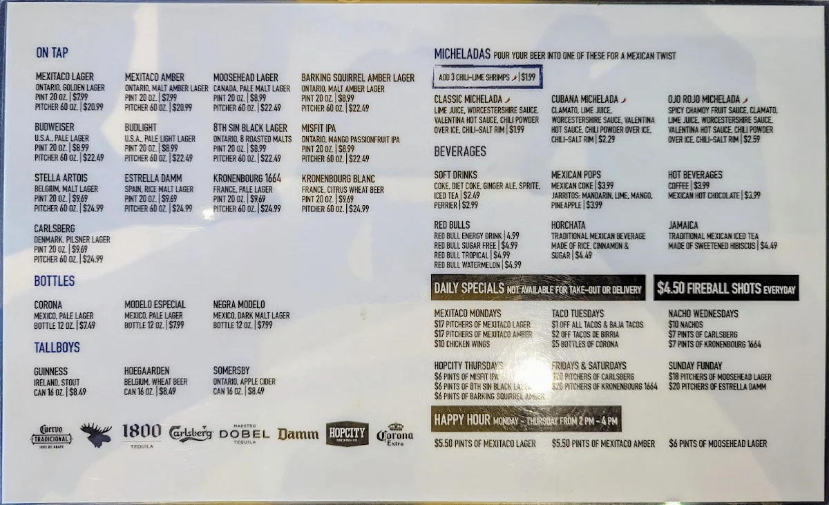 Menu, MEXITACO Cantina