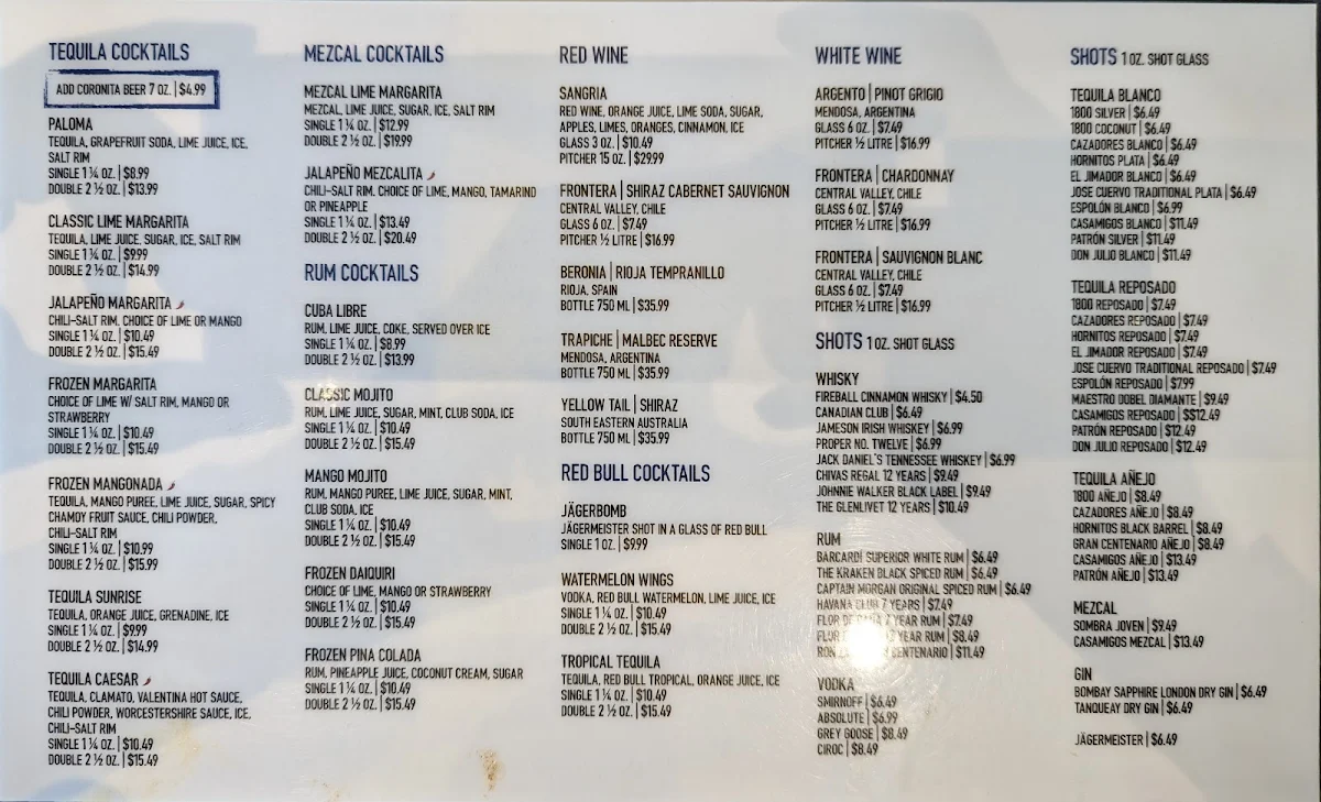 Menu, MEXITACO Cantina
