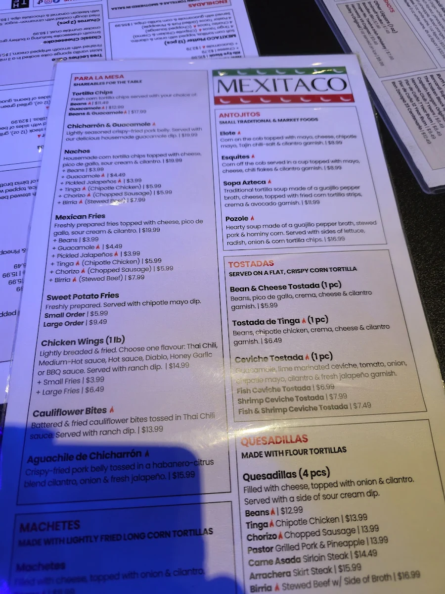 Menu, MEXITACO Cantina