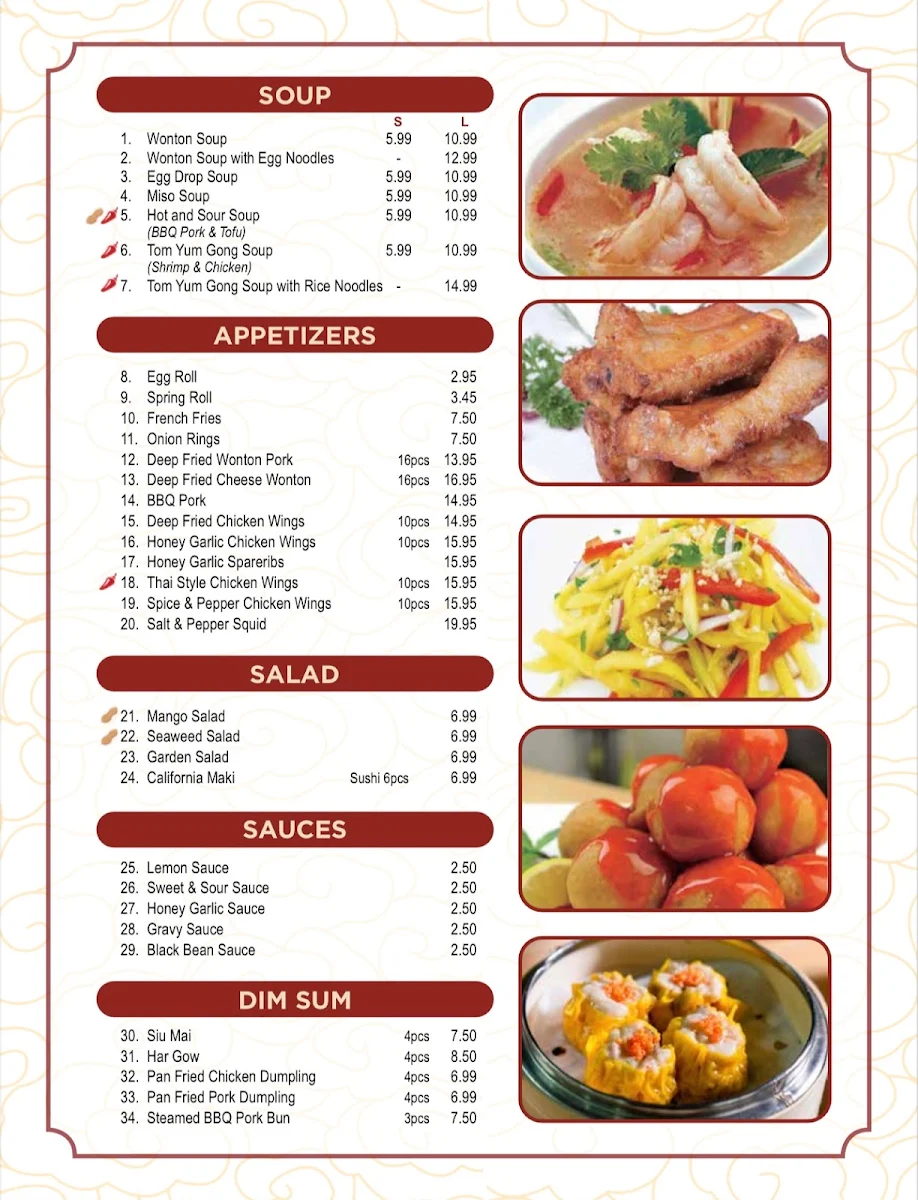 Menu, Red Lantern Asian Restaurant & Bar