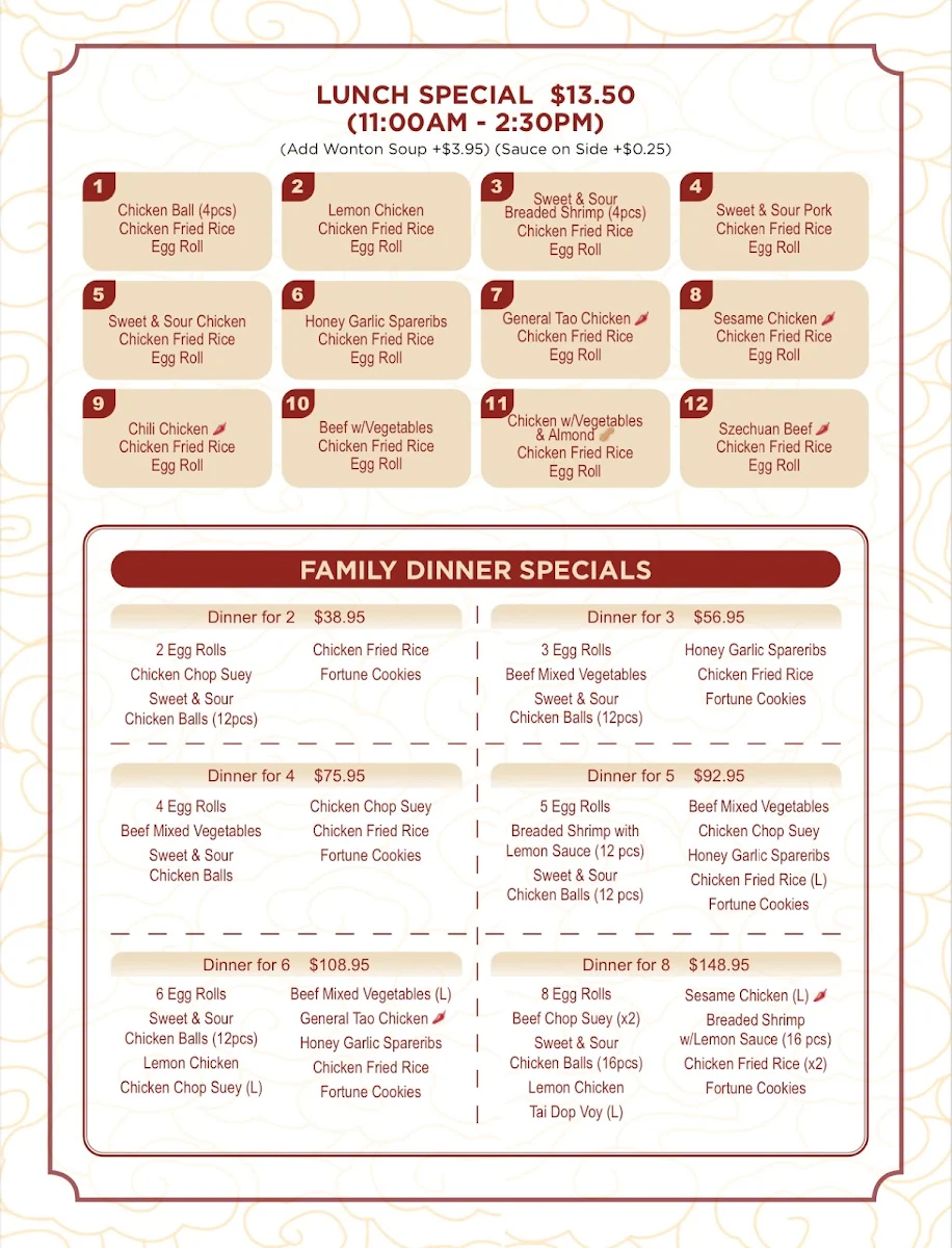 Menu, Red Lantern Asian Restaurant & Bar