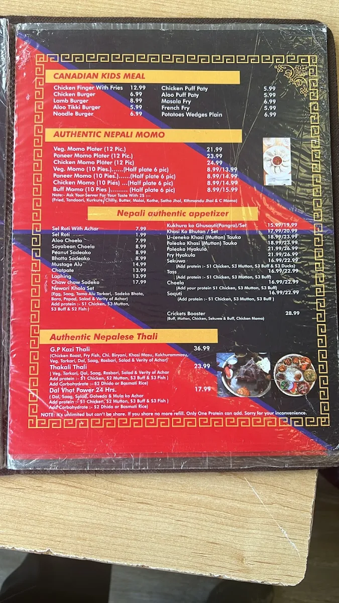 Menu, Bombay Bar & Grill