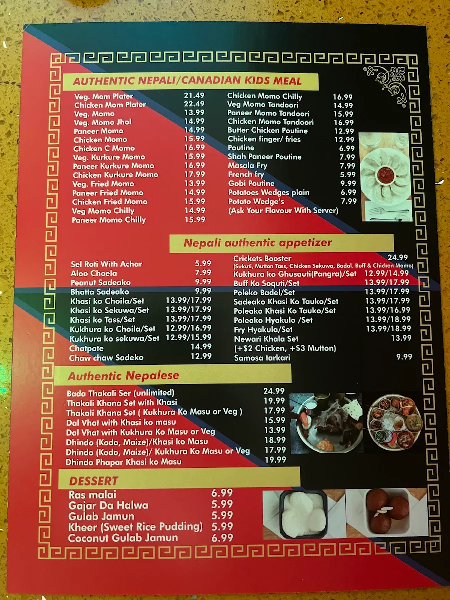 Menu, Bombay Bar & Grill