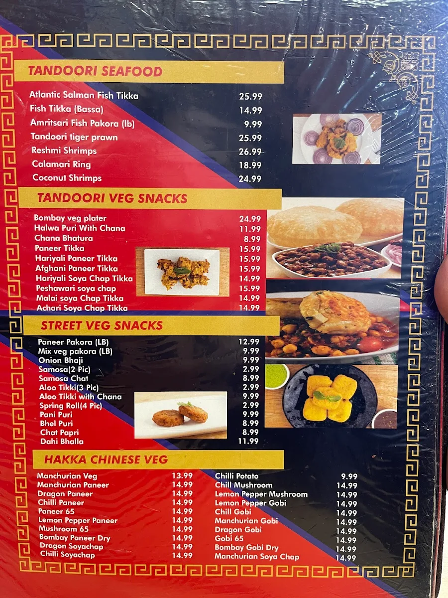 Menu, Bombay Bar & Grill