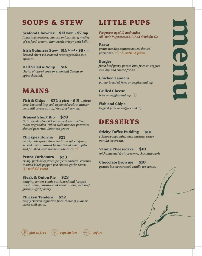 Menu, The Flealess Hound Pub