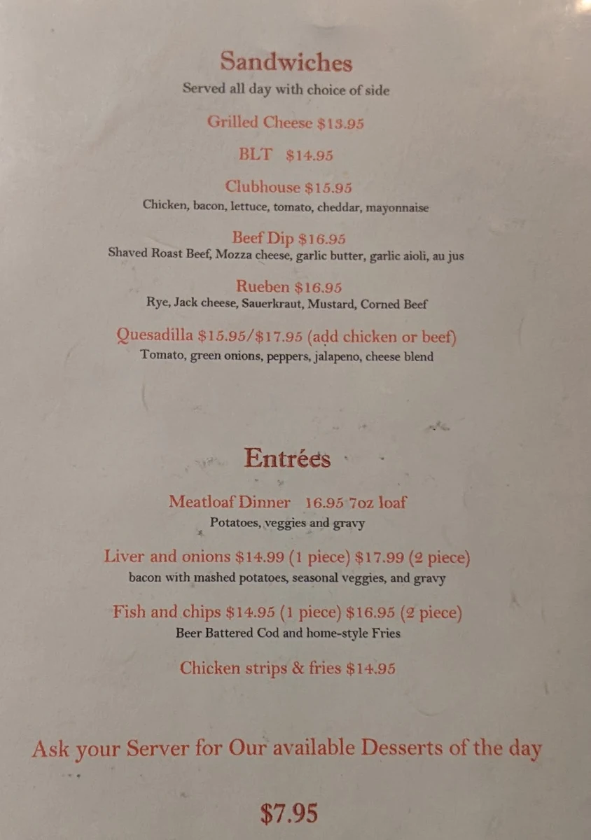 Menu, The Flealess Hound Pub