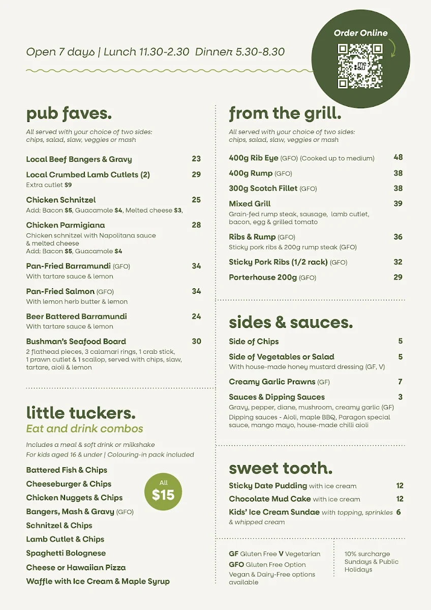 Menu, Paragon Hotel