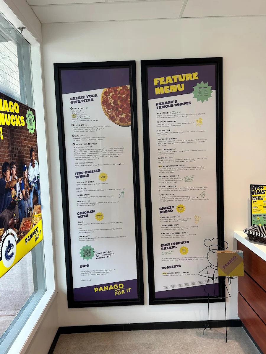 Menu, Panago Pizza