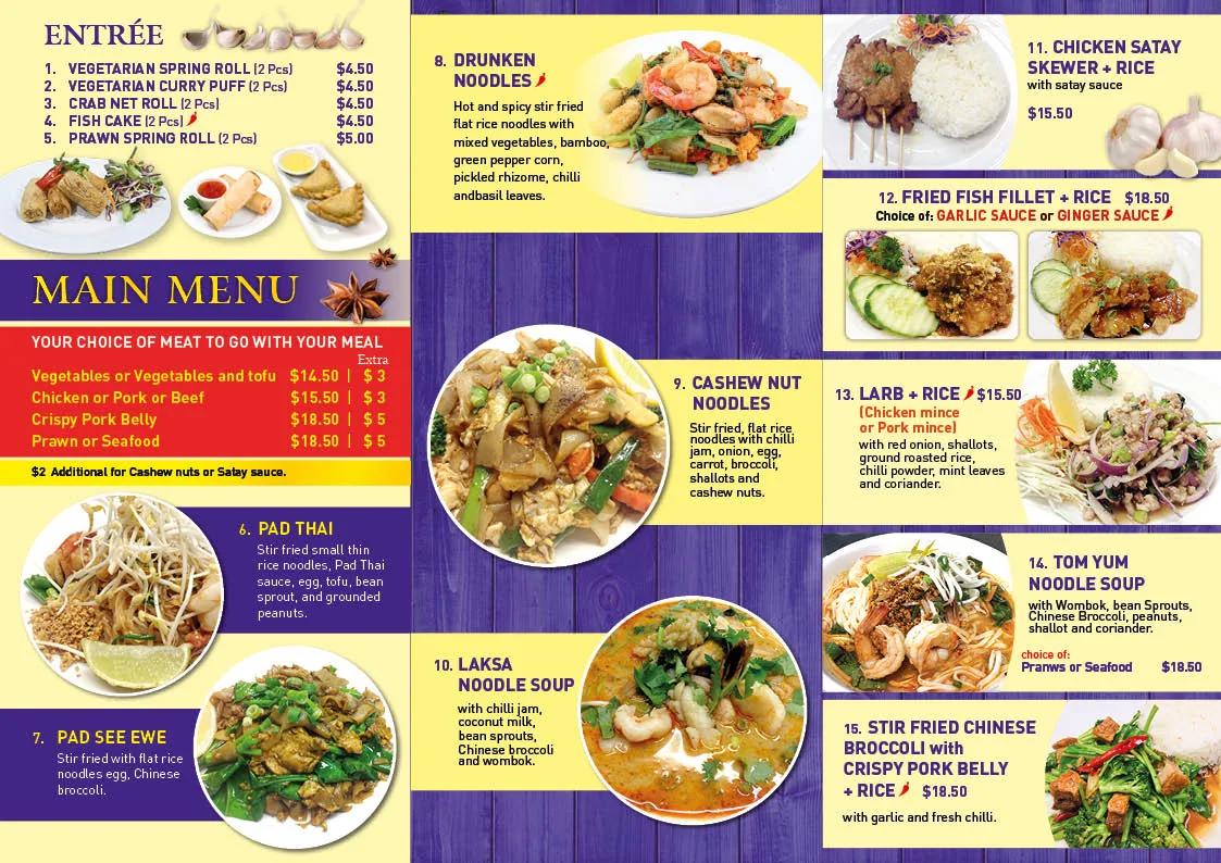 Menu, Arundel Thai restaurant (Parkwood)
