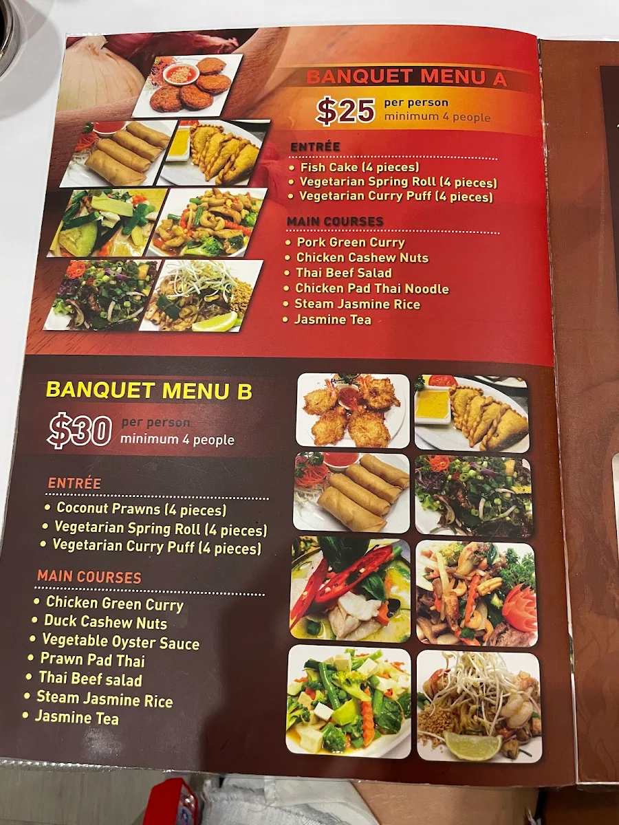 Menu, Arundel Thai restaurant (Parkwood)