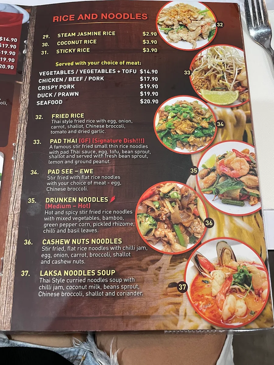 Menu, Arundel Thai restaurant (Parkwood)
