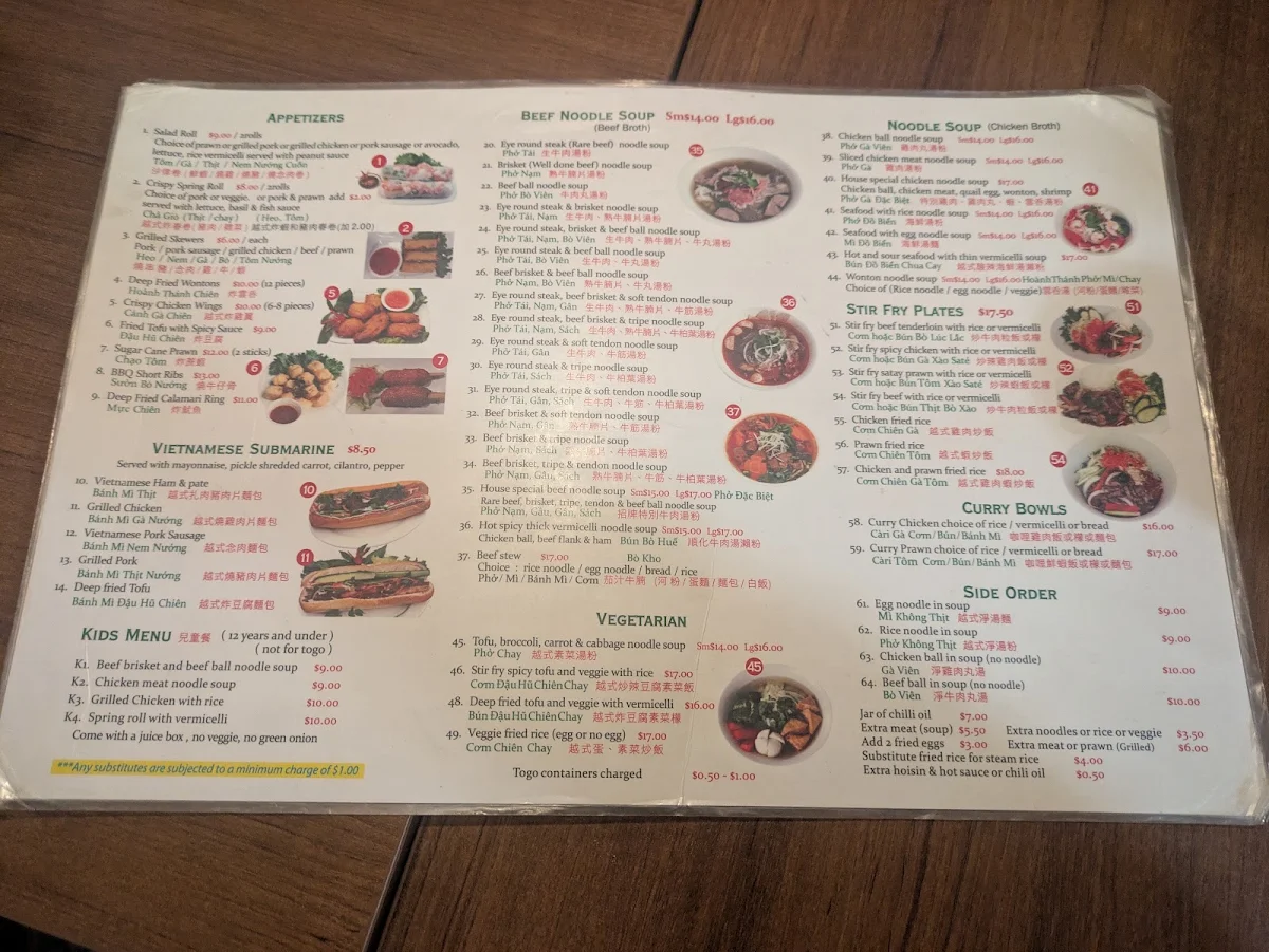 Menu, Pho 777 Vietnamese Restaurant Langley