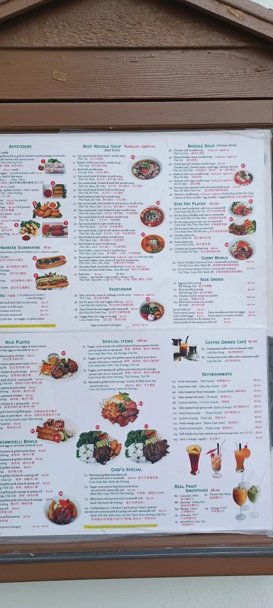 Menu, Pho 777 Vietnamese Restaurant Langley