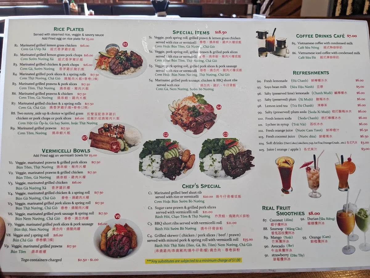Menu, Pho 777 Vietnamese Restaurant Langley