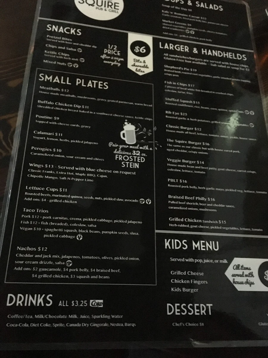 Menu, The Squire Pub & Grill
