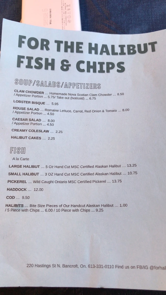 Menu, For The Halibut Fish & Chips