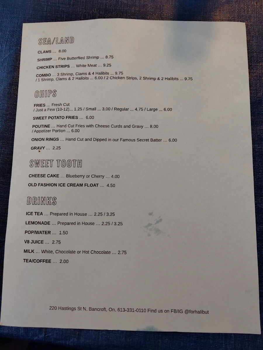 Menu, For The Halibut Fish & Chips