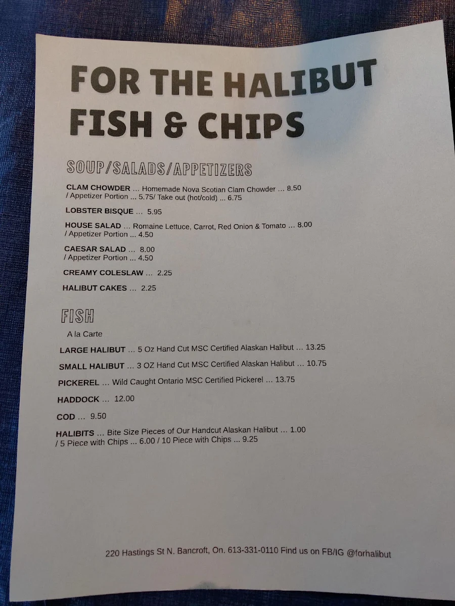 Menu, For The Halibut Fish & Chips