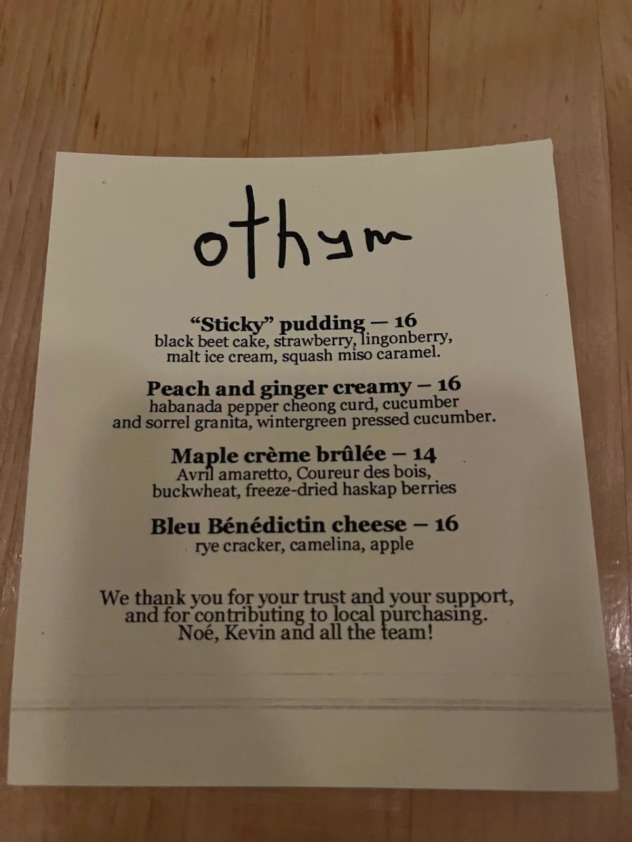 Menu, O-Thym